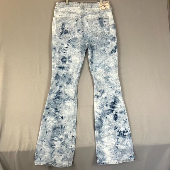 True Religion Jeans Women's 29 Blue White Tie Dye Flared Leg Festival Retro Boho - Picture 4 of 10